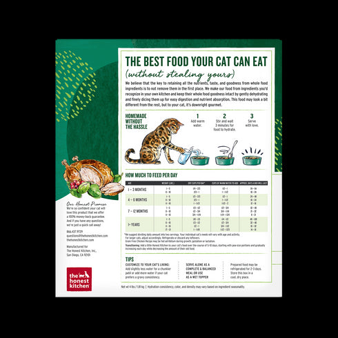 The Honest Kitchen Human Grade Chicken Formula Dehydrated Grain Free Cat Food 4lb - Poudre Pet and Feed Supply